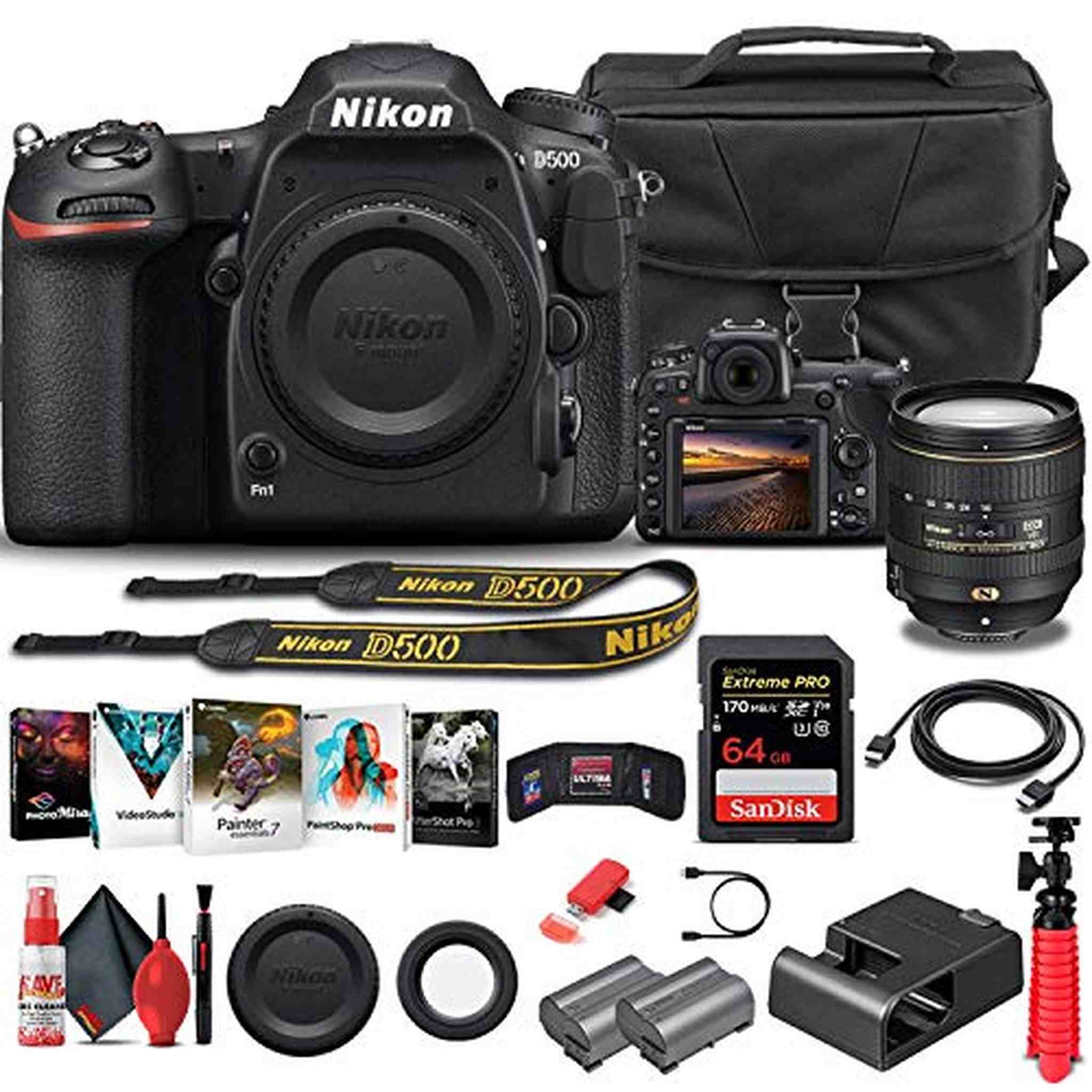 Nikon D500 DSLR Camera Body Only 1559 W/ Nikon 16-80mm Lens - Basic Bundle - Reconditioned Nikon