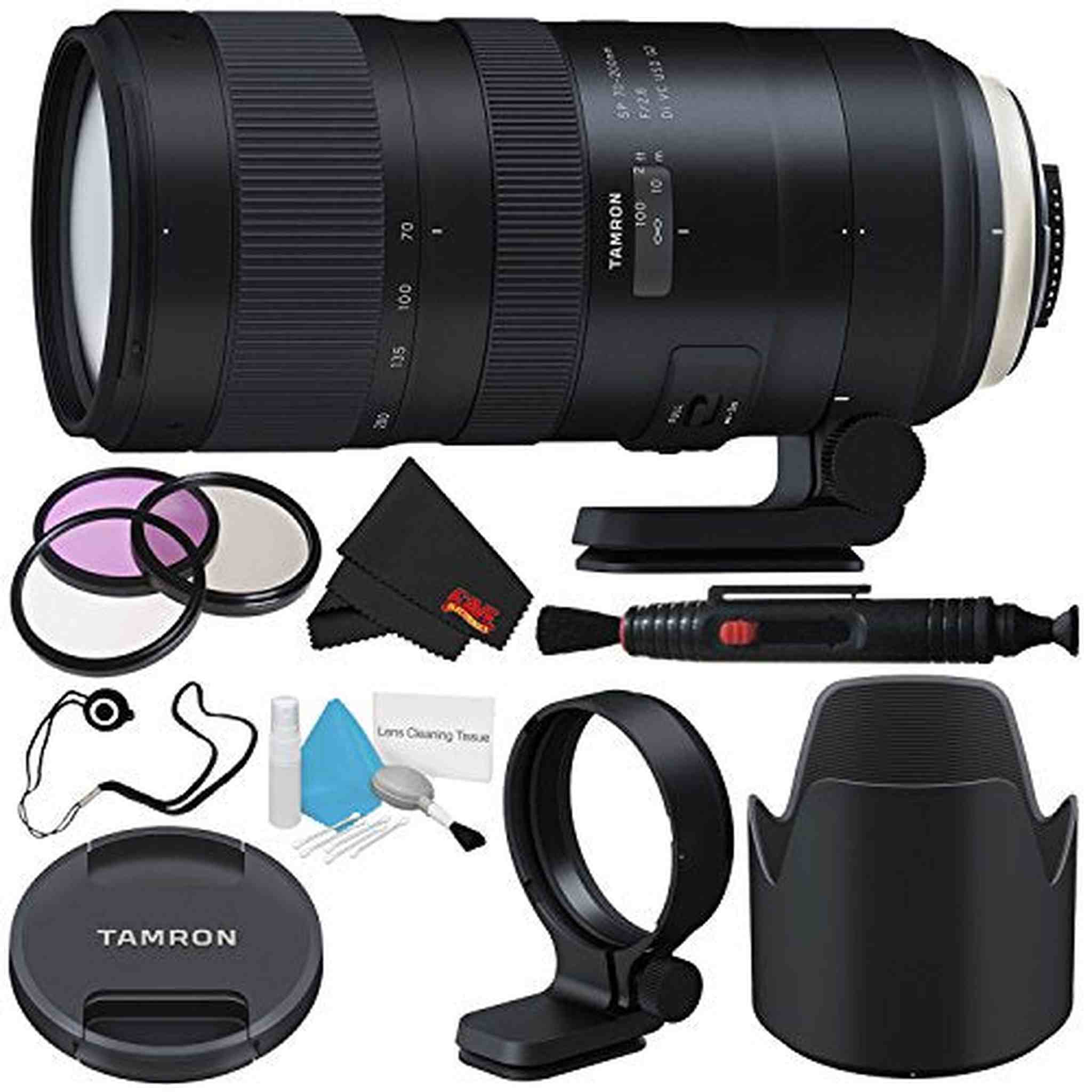 6Ave Tamron SP 70-200mm f/2.8 Di VC USD G2 Lens for Nikon F (International Model) + 77mm 3 Piece Filter Kit + Deluxe Cle