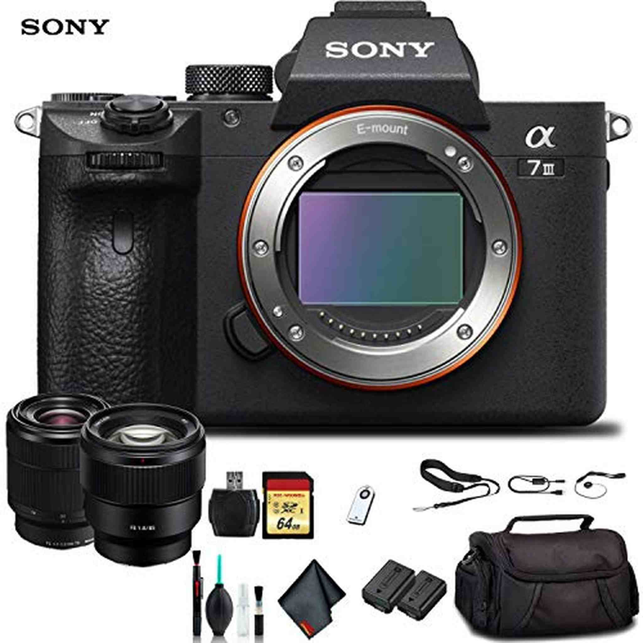 Sony Alpha a7 III Mirrorless Camera with 28-70mm Lens ILCE7M3K/B With Sony FE 85mm Lens, Soft Bag, Additional Battery, 64GB Memory Card, Card Reader Sony