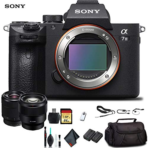 Sony Alpha a7 III Mirrorless Camera with 28-70mm Lens ILCE7M3K/B With Sony FE 85mm Lens, Soft Bag, Additional Battery, 64GB Memory Card, Card Reader
