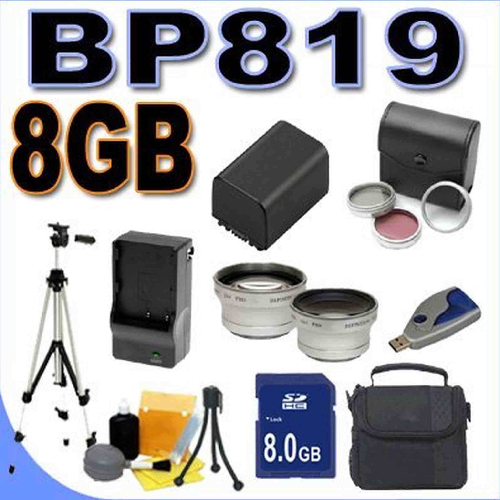 BigVALUEInc BP-819 Replacement Battery/Rapid Charger Tele/Wide Lens 8GB SD Filter Kit Bundle for Canon HD 37mm Camcorder