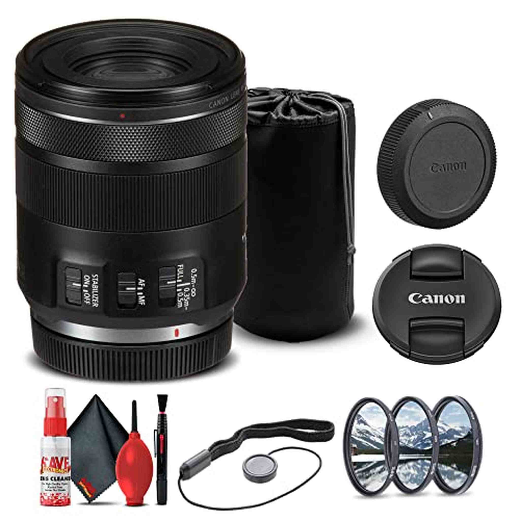 Canon RF 85mm f/2 Macro IS STM Lens 4234C002 + Filter Kit + Lens Pouch + More - Reconditioned Canon