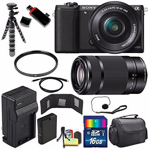Sony Alpha a5100 Mirrorless Digital Camera with 16-50mm Lens Black + Sony E 55-210mm f/4.5-6.3 OSS E-Mount Lens 16GB B