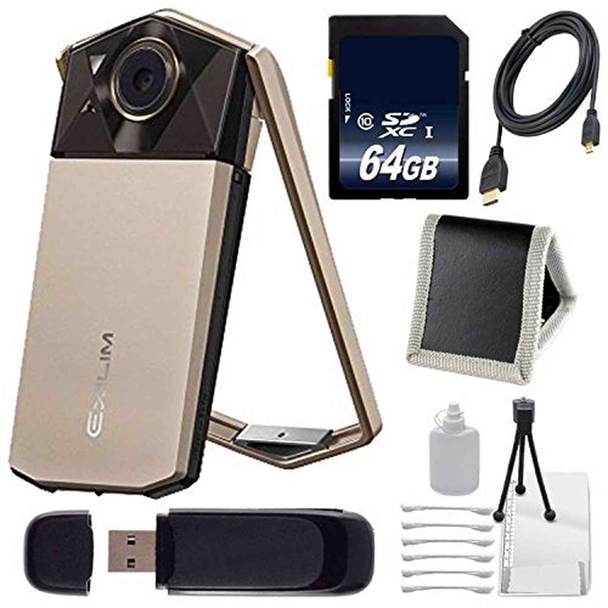 Casio Exilim EX-TR70 Selfie Digital Camera Gold International Version + 64GB Memory Card Bundle