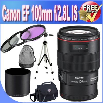 Canon EF 100mm f/2.8LMacro is USM Lens for Canon SLR Cameras + 67mm 3 Piece Professional Filter Kit + Professional Full Size Tripod + Lens & Camera Cleaning Kit + Deluxe SLR Camera Case W/Strap!!