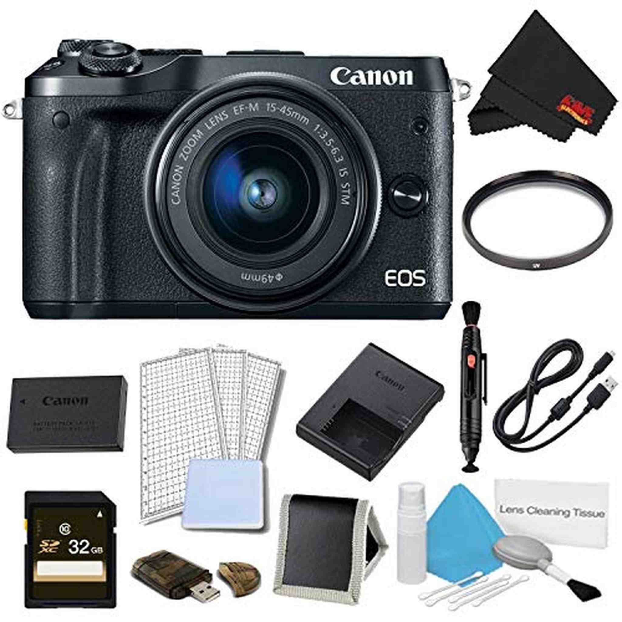 Canon EOS M6 Mirrorless Digital Camera with 15-45mm Lens Black Advanced Bundle - International Model Canon