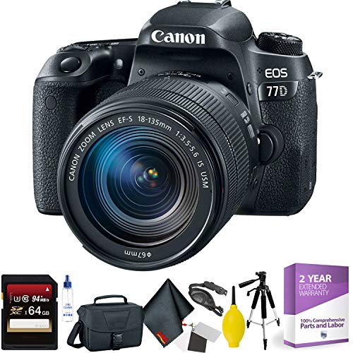 Canon EOS 77D DSLR Camera with 18-135mm USM Lens + 64GB Memory Card + Mega Accessory Kit + 1 Year Warranty