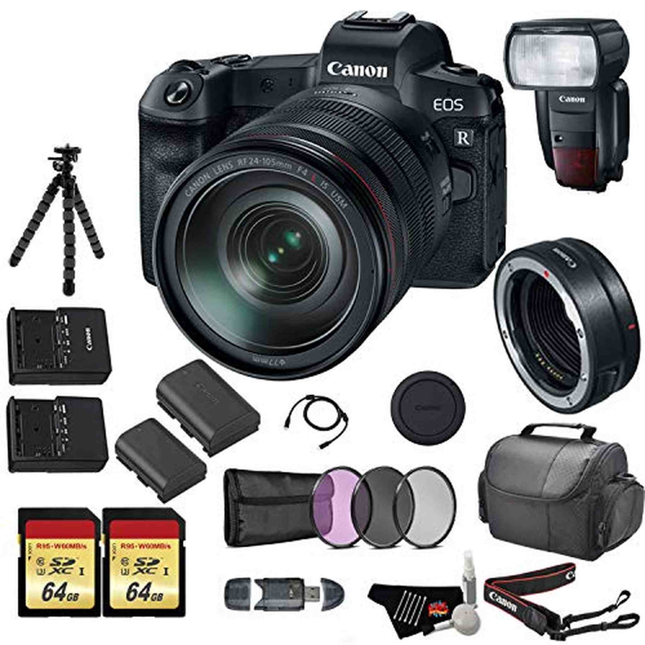 Canon EOS R Mirrorless Digital Camera with 24-105mm Lens and Mount Adapter EF-EOS R Kit International Model Bundle wit