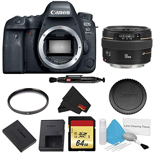 Canon EOS 6D Mark II DSLR Camera (Body Only) Basic Filter w/Memory Bundle + Bonus Canon EF 50mm f/1.4 USM Lens - Interna