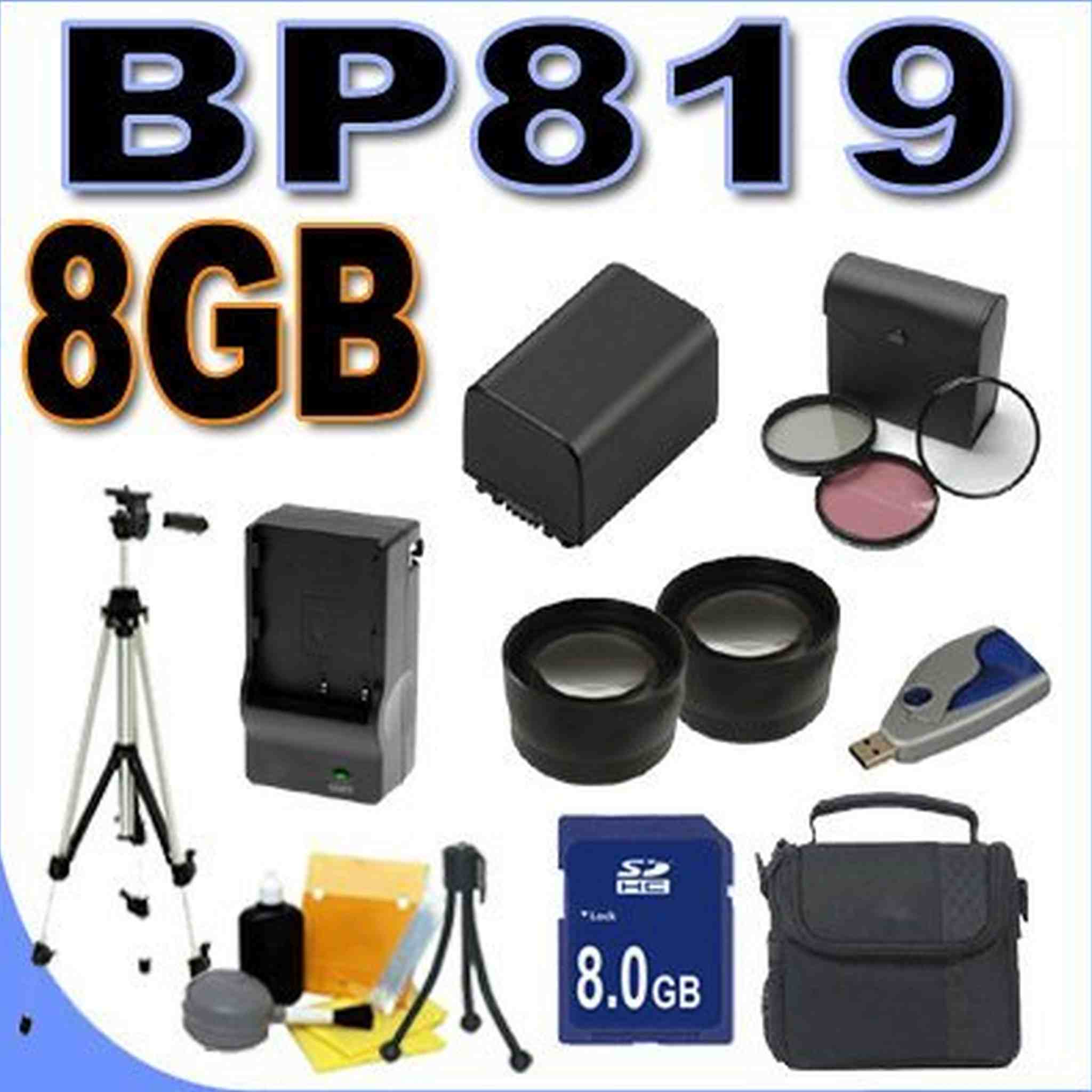 BigVALUEInc BP-819 Replacement Battery/Rapid Charger Tele/Wide Lens 8GB SD Filter Kit Bundle for Canon HD 58mm Camcorders