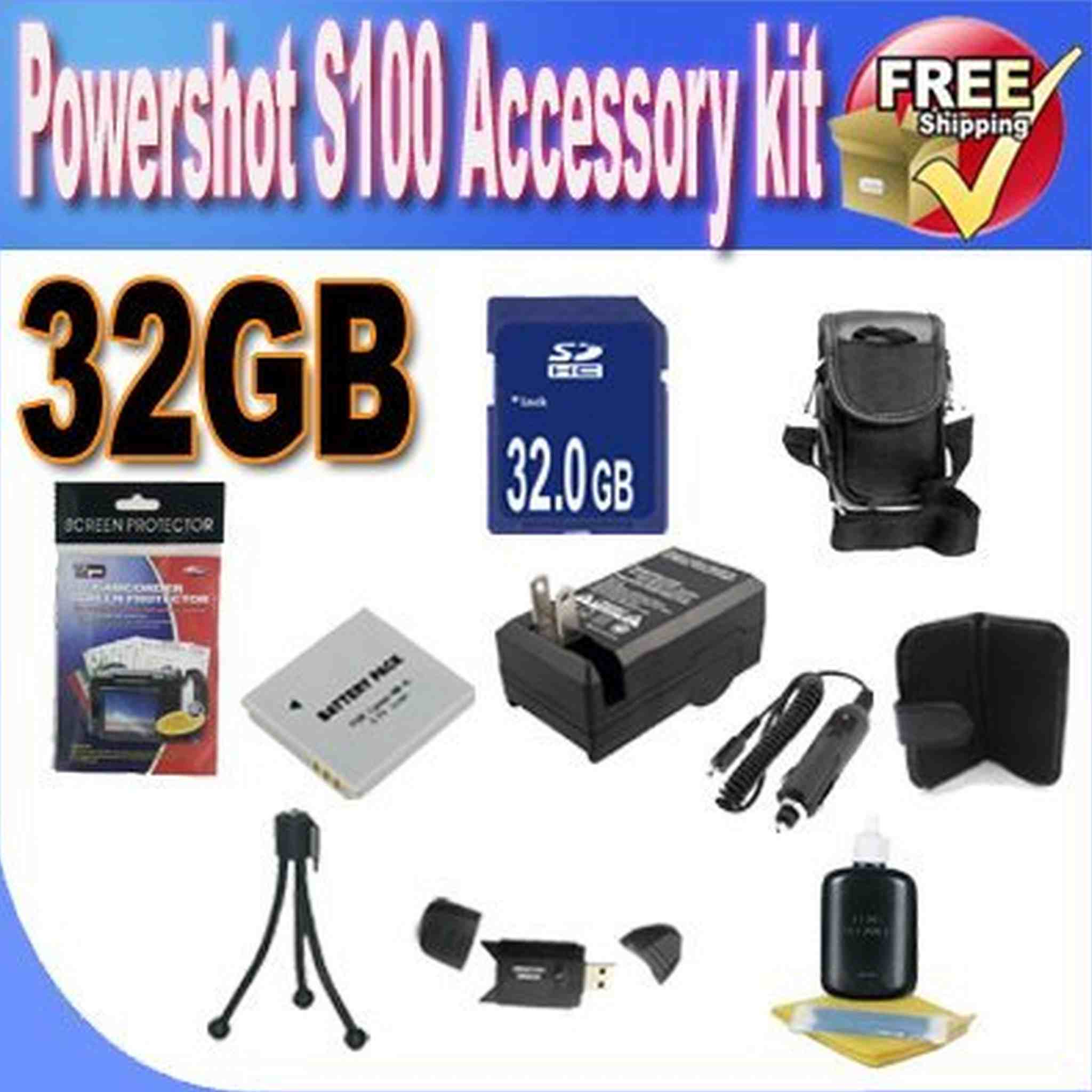 PowerShot S100 Accessory Saver Bundle! 32GB SDHC Memory + Extended Life Battery + Ac/Dc Rapid Charger + USB Card Reader + Memory Card Wallet + Deluxe Camera Case + Accessory Saver Bundle! !