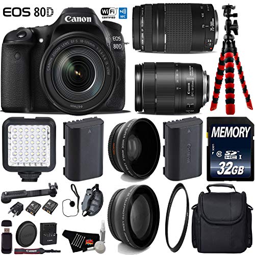 Canon EOS 80D DSLR Camera with 18-135mm is STM Lens & 75-300mm III Lens + LED + UV FLD CPL Filter Kit Ultimate Bundle