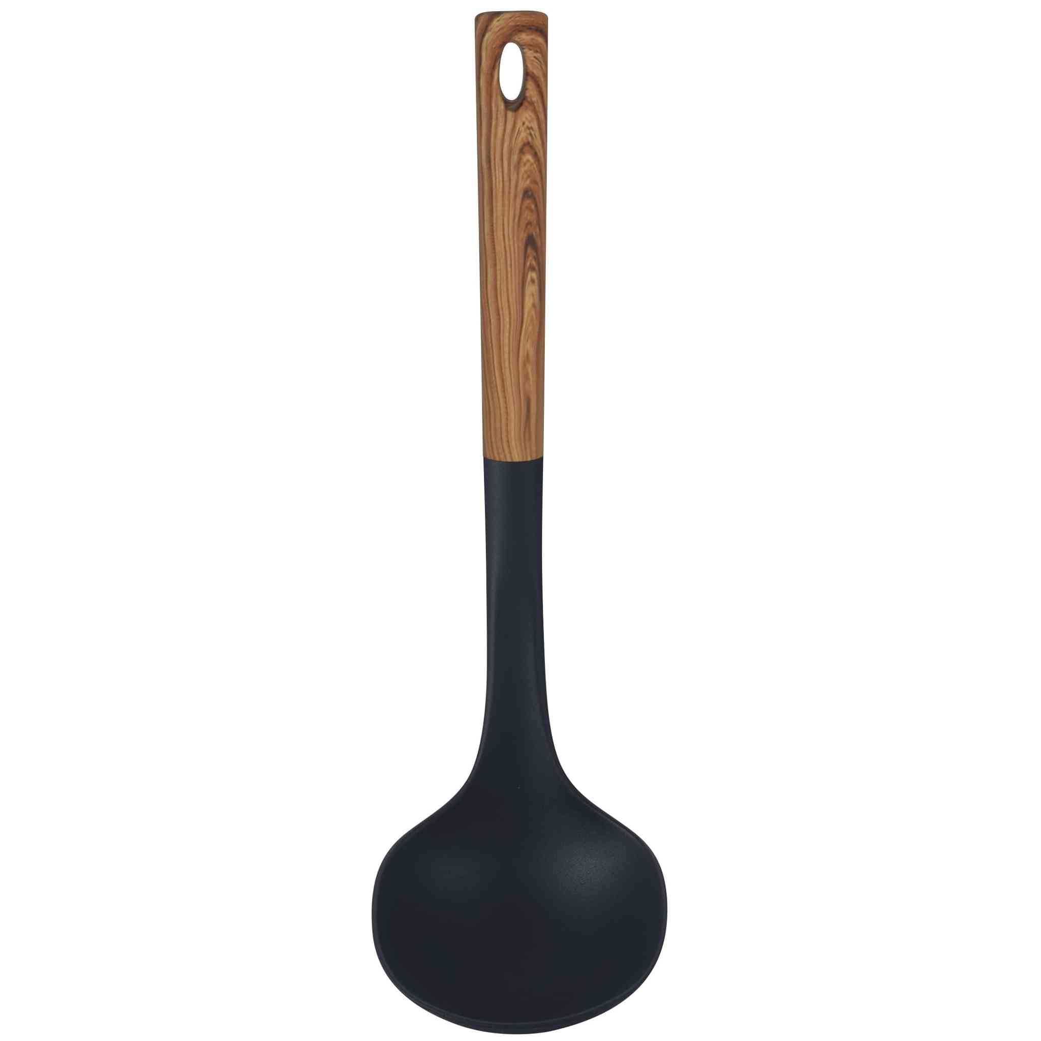 Bene Casa - Black Ladle with Wood Like Handle, Heat Resistant. Black Ladle w/Wood Like Handle, 14" Bene Casa