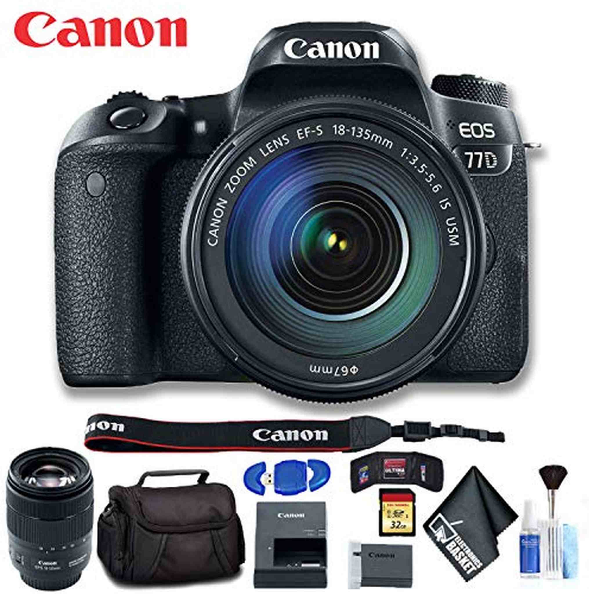 Canon EOS 77D DSLR Camera with 18-135mm USM Lens Intl Model Deluxe Bundle