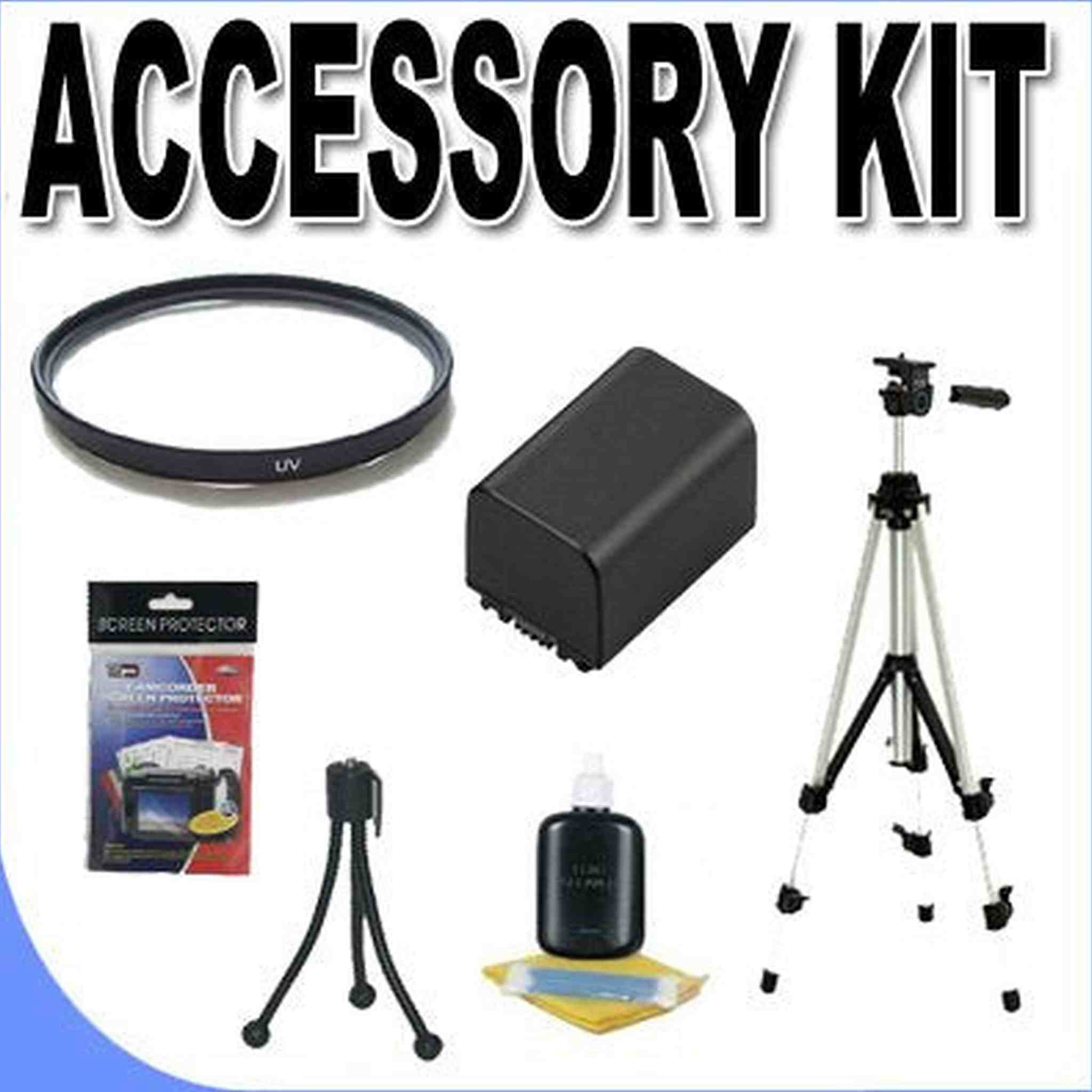 FH100 Lithium Ion Replacement Battery & Tripod 37mm UV Filter BigVALUEInc Accessory Saver Bundle f/Sony Camcorders