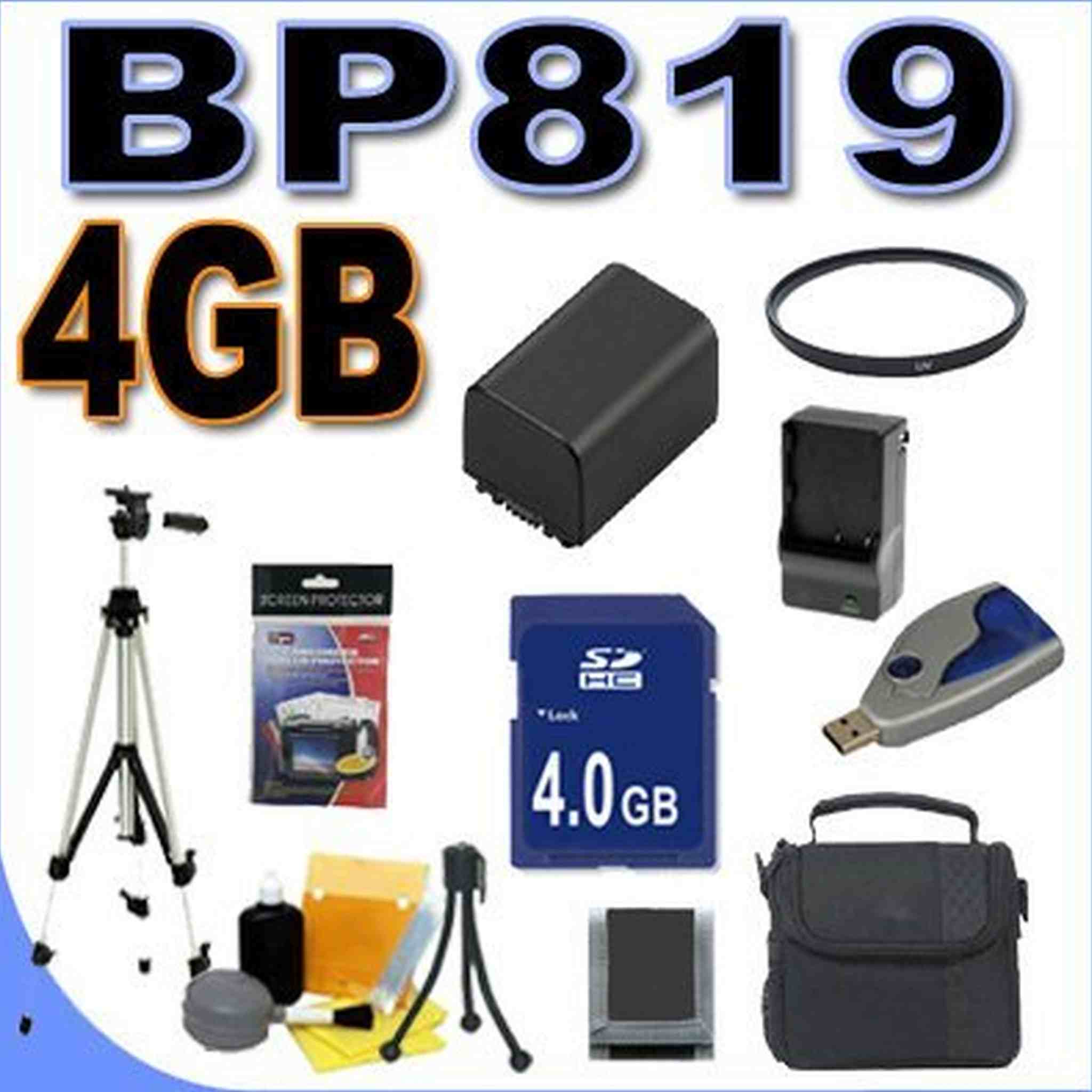 BigVALUEInc BP-819 Replacement Battery/Rapid Charger 4GB SD UV Bundle for Canon HD 58mm Camcorders + More