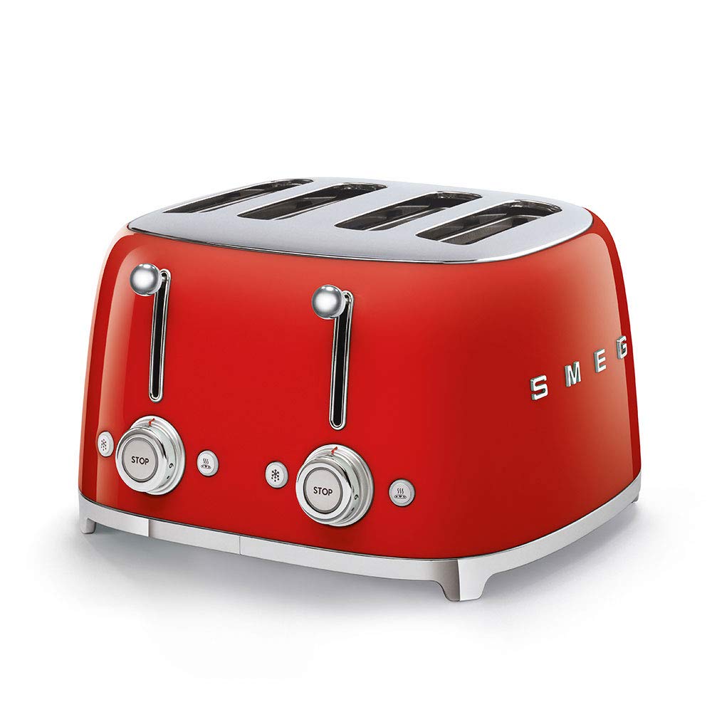 Smeg 50's Style Retro Aesthetic 4 Slice Toaster 6 Presets Extra Wide Slots Red TSF03RDUS