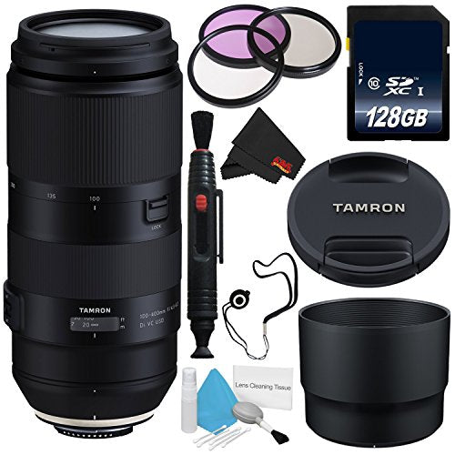 Tamron 100-400mm f/4.5-6.3 Di VC USD Lens for Nikon F AFA035N-700 (International Model) + 67mm 3 Piece Filter Kit + 128G