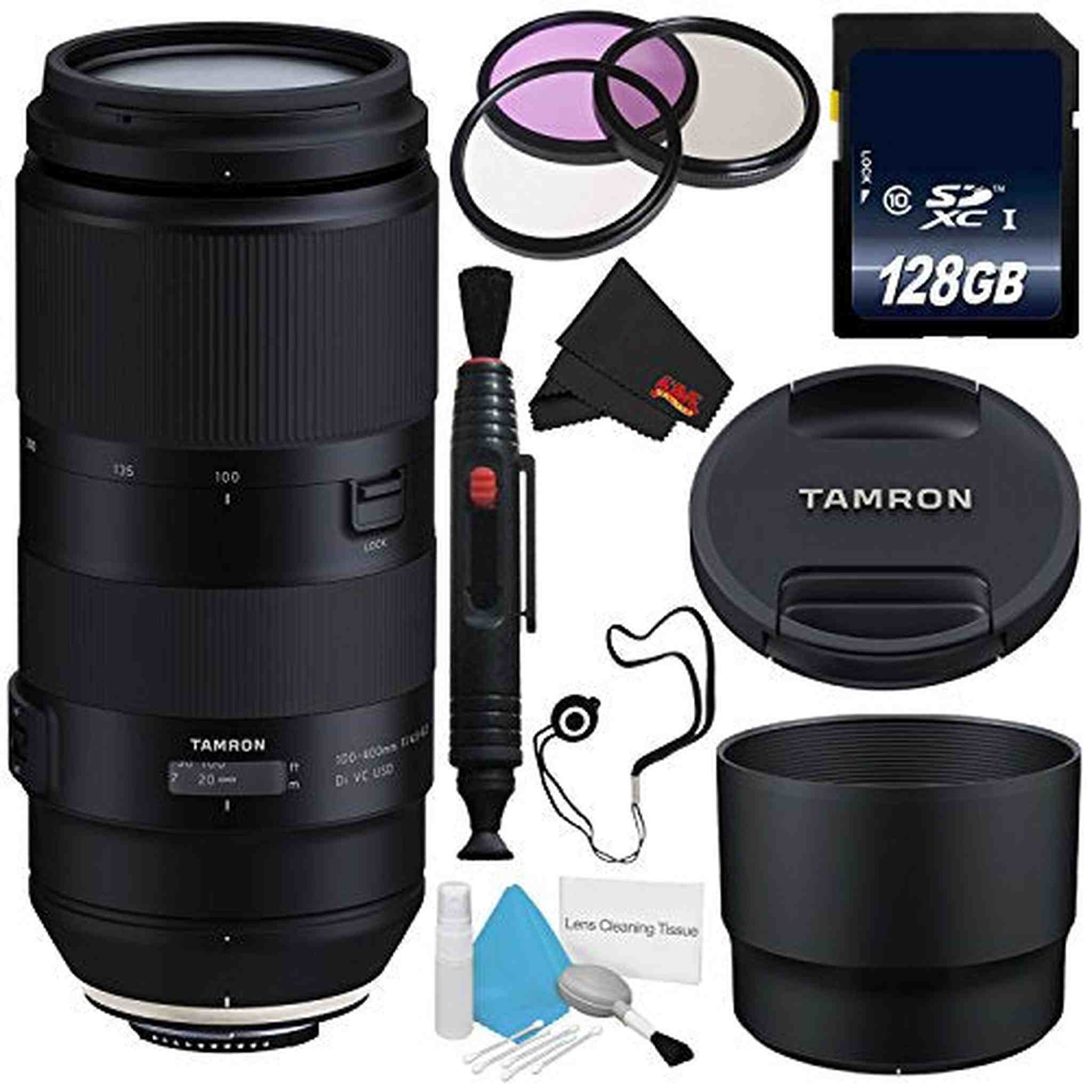 Tamron 100-400mm f/4.5-6.3 Di VC USD Lens for Nikon F AFA035N-700 International Model + 67mm 3 Piece Filter Kit + 128G Tamron