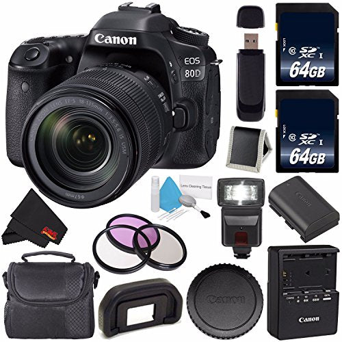 Canon EOS 80D DSLR Camera with 18-135mm Lens 1263C006 (International Version) + 64GB Memory Card + Carrying Case Bundle