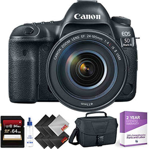 Canon EOS 5D Mark IV DSLR Camera with 24-105mm f/4L II Lens + 64GB Memory Card + 1 Year Warranty Bundle Canon