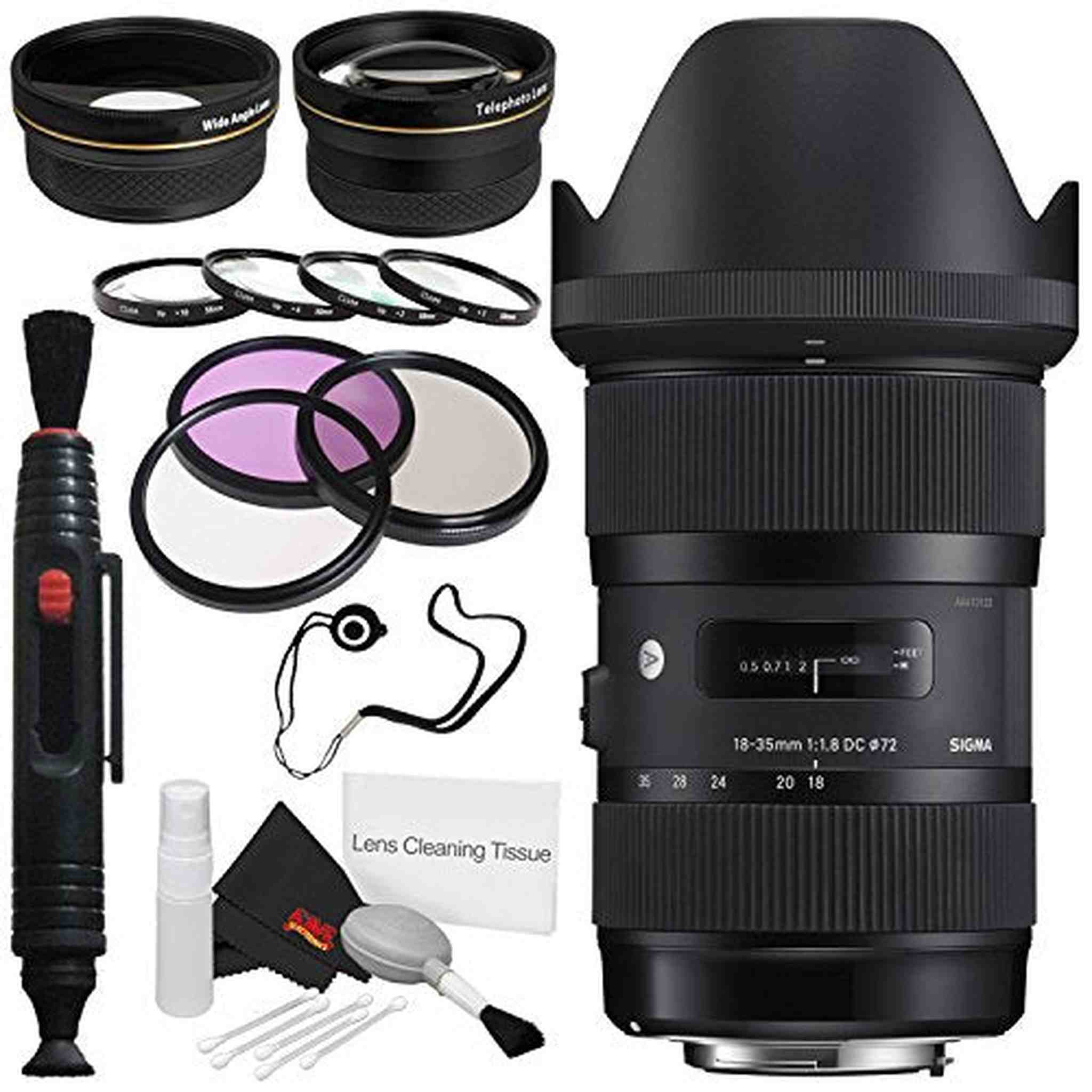 Sigma 18-35mm f/1.8 DC HSM Art Lens for Canon # 210-101 + 72mm 3 Piece Filter Kit + 72mm Close Up Kit Bundle