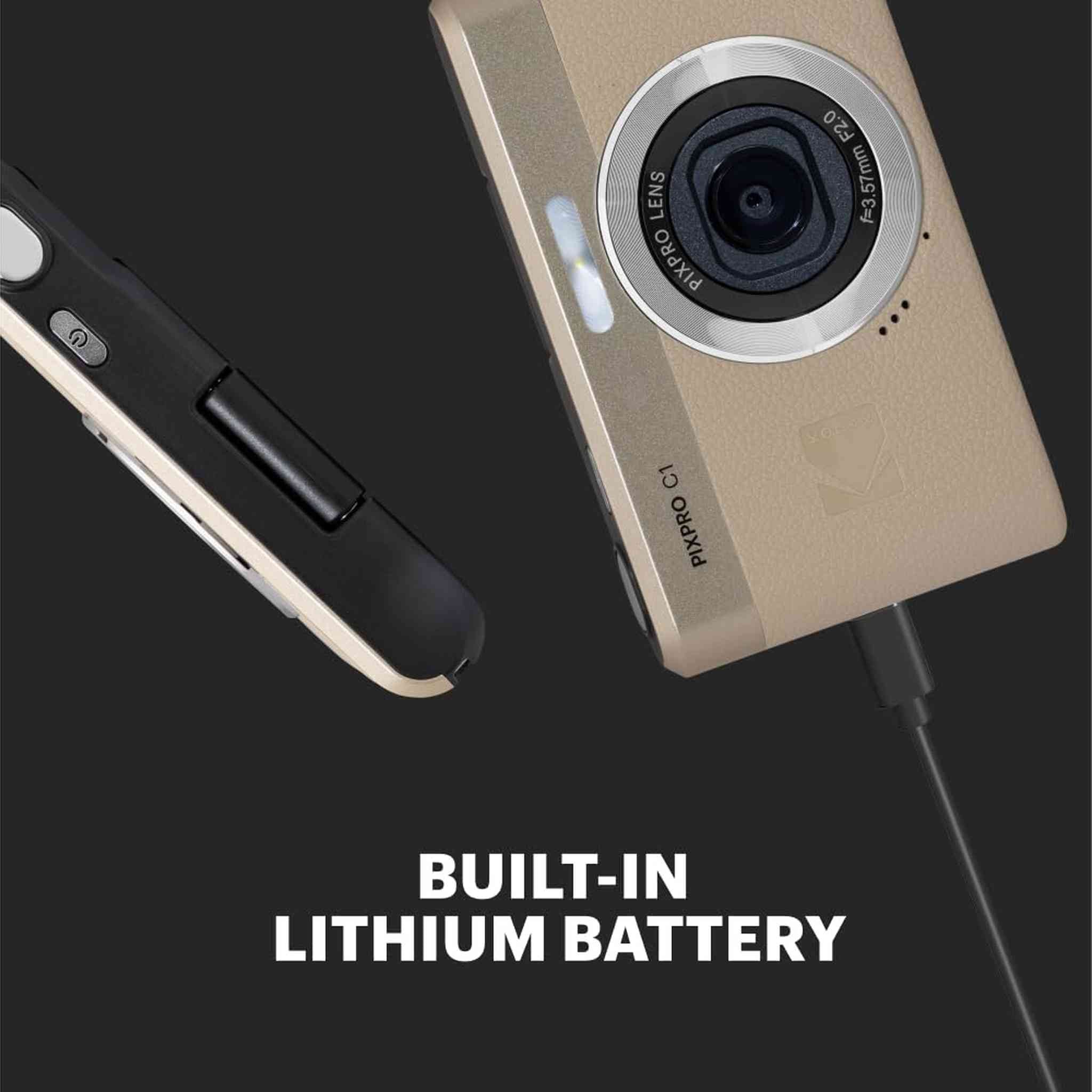Kodak PIXPRO C1 Digital Camera, 13MP Compact Point & Shoot with 4X Digital Zoom, 26mm f/2.0 Wide Angle, 180 Degree Flip Screen, 1080p HD Video, Tan