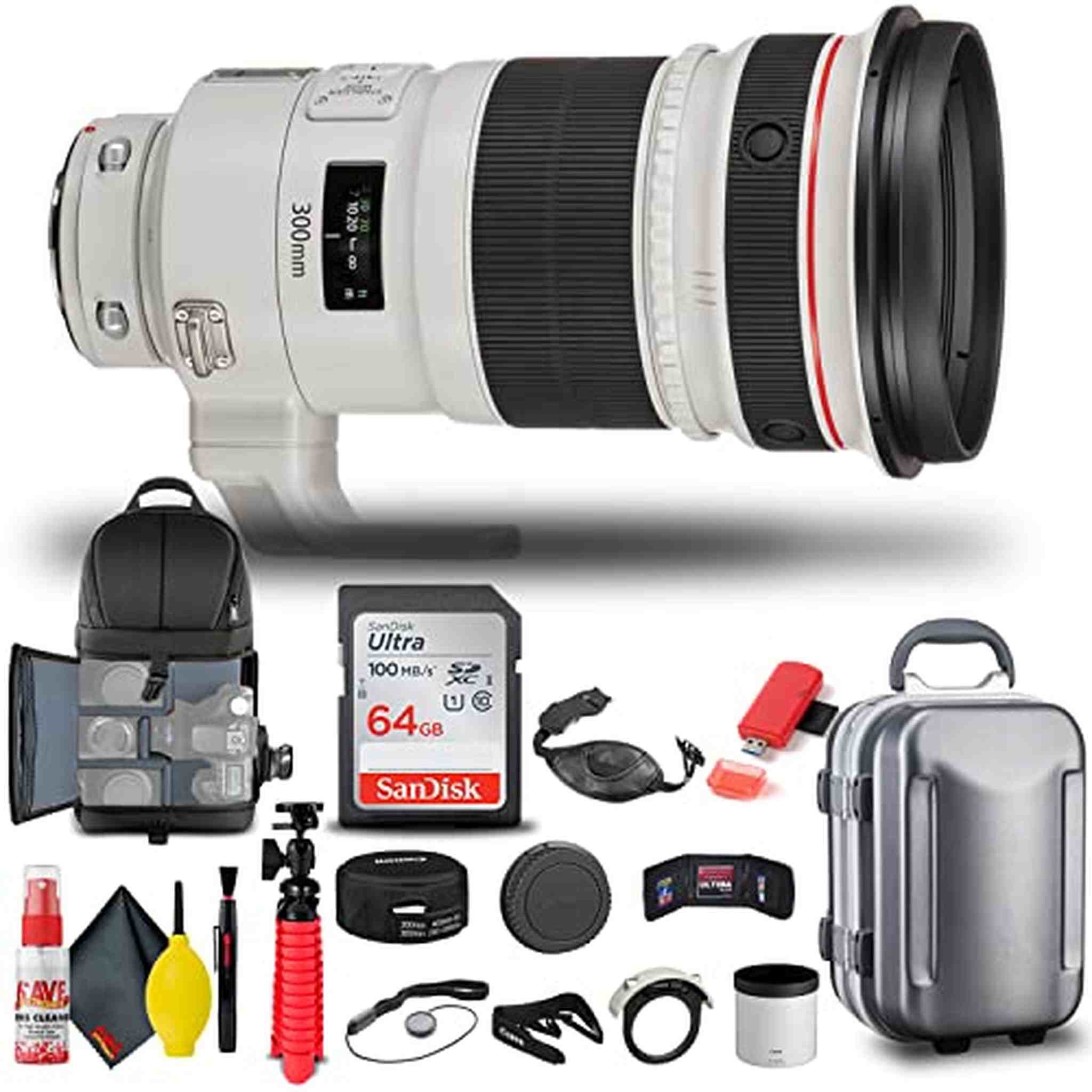 Canon EF 300mm f/2.8L IS II USM Lens 4411B002 + BackPack + 64GB Card + More - Reconditioned Canon