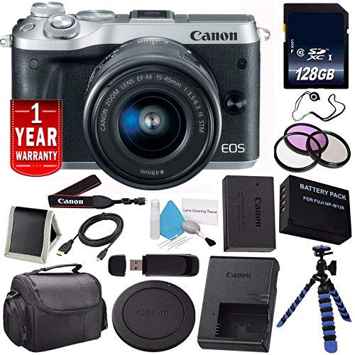 6Ave Canon EOS M6 Mirrorless Digital Camera with 15-45mm Lens Silver 1725C011 International Model + LP-E17 Replaceme