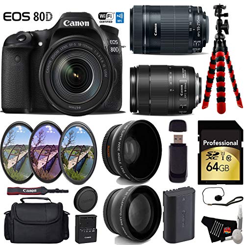 Canon EOS 80D DSLR Camera with 18-135mm is STM Lens & 55-250mm is STM Lens + UV FLD CPL Filter Kit Ultimate Bundle