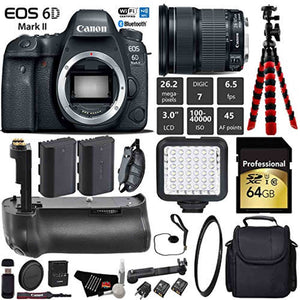 Canon EOS 6D Mark II DSLR Camera with 24-105mm is STM Lens + Professional Battery Grip + UV Protection Filter + LED Kit Canon