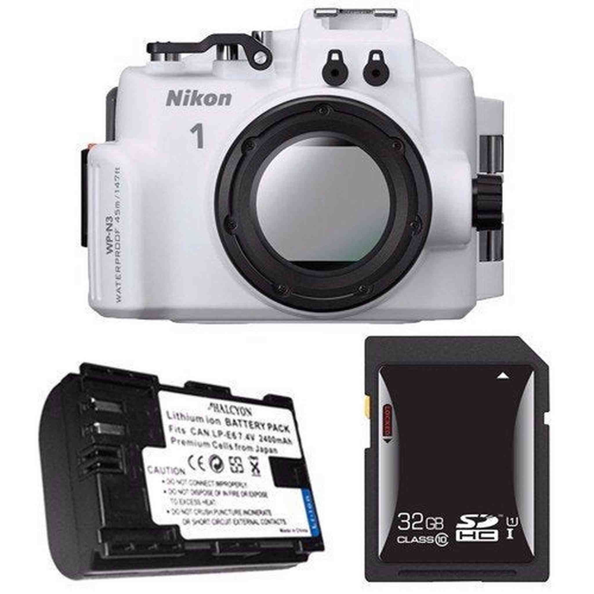 Nikon WP-N3 Waterproof Housing Nikon 1 J4 S2 Camera NIKKOR 11-27.5mm 10-30mm Lens + EN-EL22 Battery + 32GB SDHC Card Sav