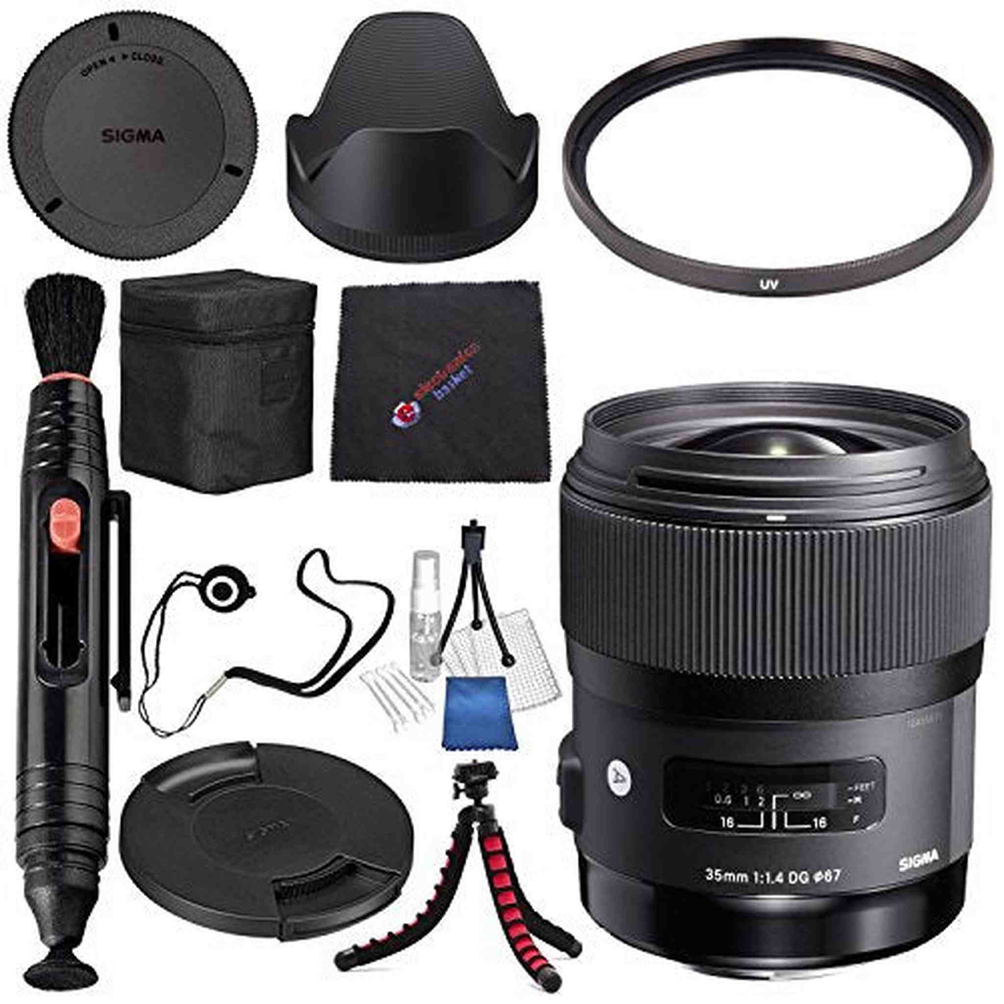 Sigma 35mm f/1.4 DG HSM Art Lens for Nikon DSLR Cameras #340306 + Lens Pen Cleaner + Microfiber Cleaning Cloth + Lens Capkeeper + Flexible Tripod Bundle International Model No Warranty