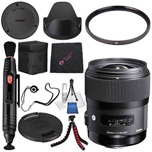 Sigma 35mm f/1.4 DG HSM Art Lens for Nikon DSLR Cameras #340306 + Lens Pen Cleaner + Microfiber Cleaning Cloth + Lens Capkeeper + Flexible Tripod Bundle International Model No Warranty