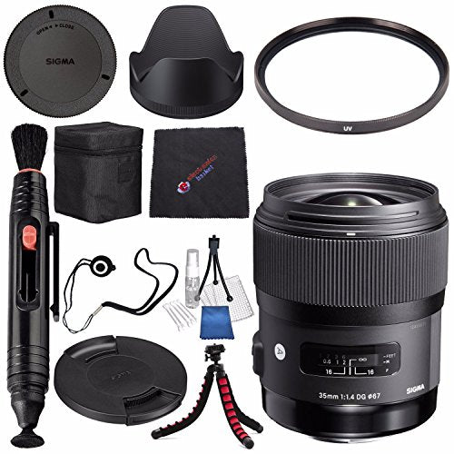 Sigma 35mm f/1.4 DG HSM Art Lens for Nikon DSLR Cameras #340306 + Lens Pen Cleaner + Microfiber Cleaning Cloth + Lens Capkeeper + Flexible Tripod Bundle International Model No Warranty