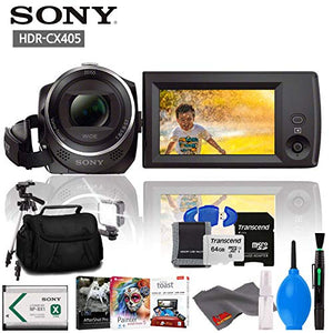 Sony HDR-CX405 HD Handycam with Memory Card Kit, Carrying Case, Tripod, LED Light, Editing Software and Cleaning Kit