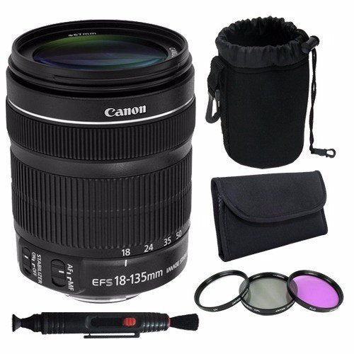 Canon EF-S 18-135mm f/3.5-5.6 is STM Lens + 67mmFilter Kit + Lens Pen Cleaner + Deluxe Lens Pouch Bulk Packaging Saver Bun - Used Canon
