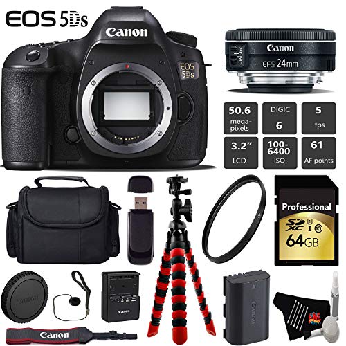 Canon EOS 5DS DSLR Camera with 24mm f/2.8 STM Lens + Wireless Remote + UV Protection Filter + Case + Wrist Strap Pro Bundle