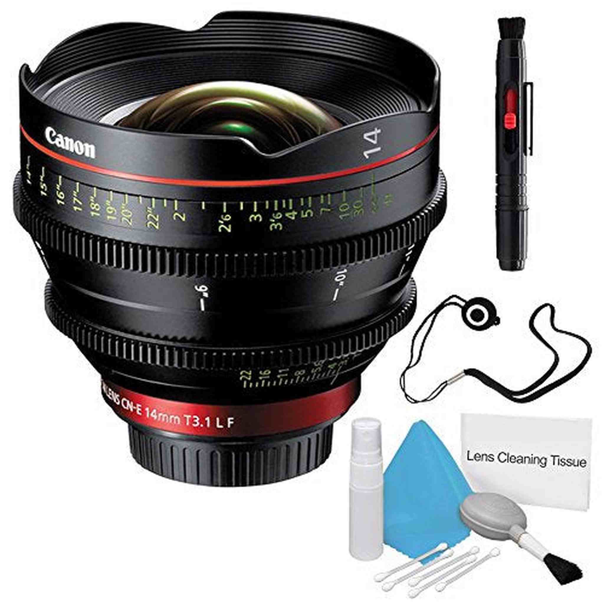 Canon CN-E 14mm T3.1 L F Cinema Prime Lens EF Mount International Model + Deluxe Cleaning Kit + Lens Cap Keeper