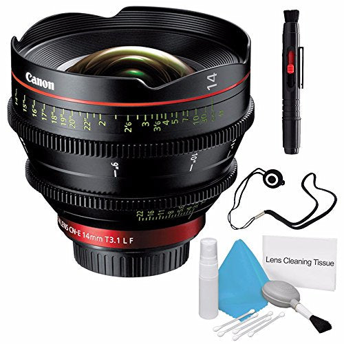 Canon CN-E 14mm T3.1 L F Cinema Prime Lens EF Mount International Model + Deluxe Cleaning Kit + Lens Cap Keeper