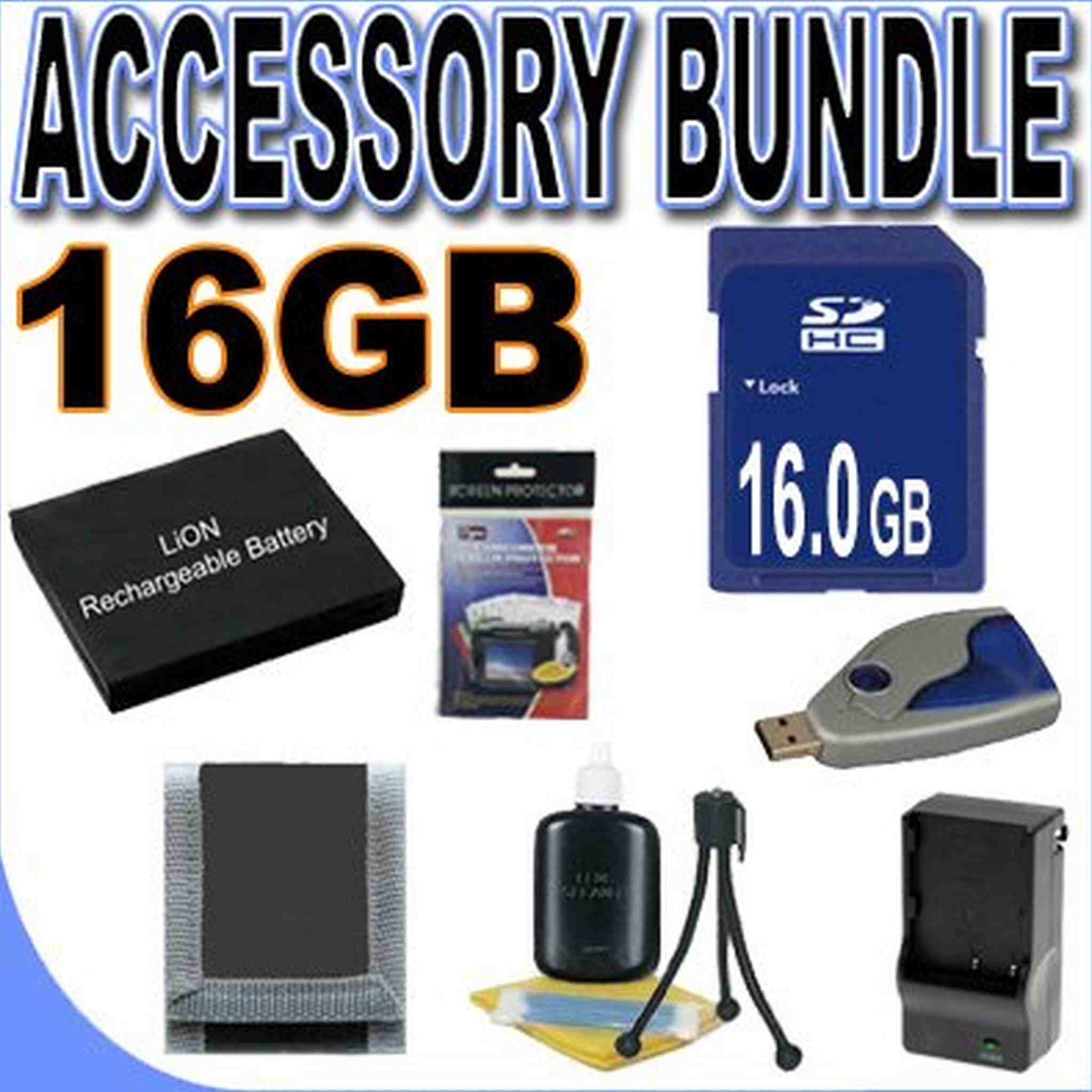 BigVALUEInc Accessory Saver Li40B Lithium Ion Replacement Battery/Rapid Charger 16GB Bundle for Pentax Optio M30 M40 T30 V10 W30 Digital Cameras