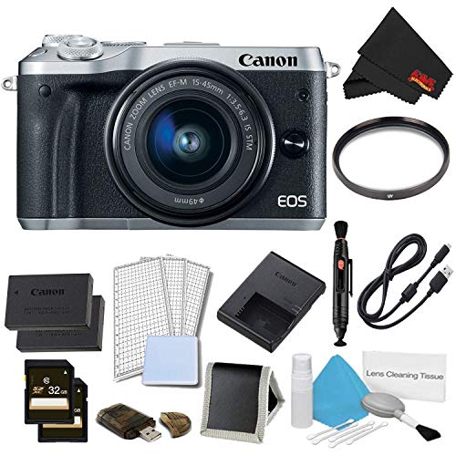 Canon EOS M6 Mirrorless Digital Camera with 15-45mm Lens Silver Pro Bundle - International Model