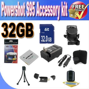 PowerShot S95 Accessory Saver Bundle! 32GB SDHC Memory + Extended Life Battery + Ac/Dc Rapid Charger + USB Card Reader + Memory Card Wallet + Deluxe Camera Case + Accessory Saver Bundle! .