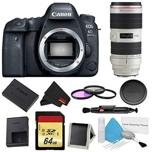 Canon EOS 6D Mark II DSLR Camera Body Only 3 Piece Filter w/Memory Bundle + Canon EF 70-200mm f/2.8L is II USM Lens -