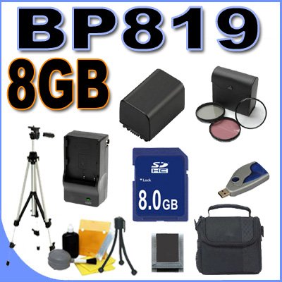BigVALUEInc BP-819 Replacement Battery/Rapid Charger 8GB SD Filter Kit Bundle for Canon HD 37mm Camcorders