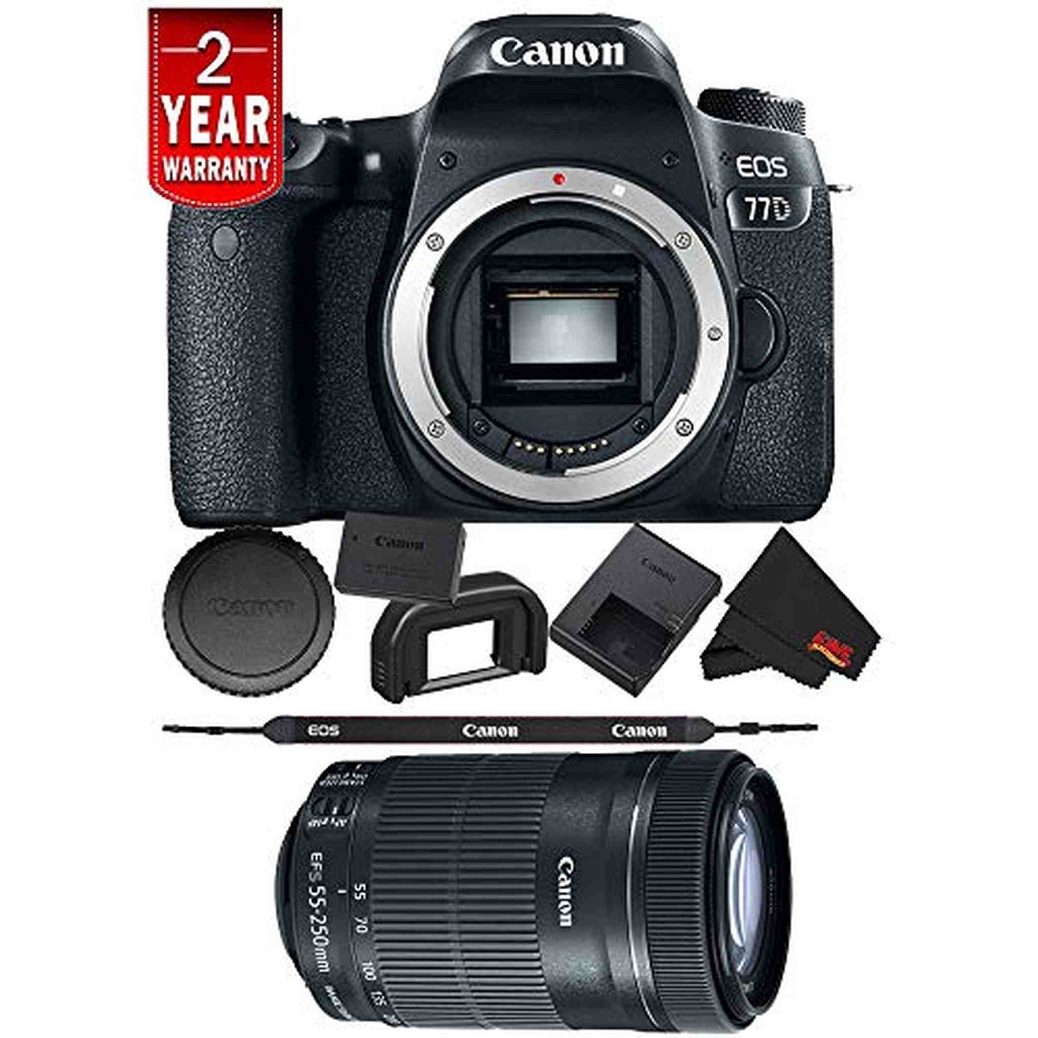 Canon EOS 77D DSLR Digital Camera Body Only International Model Bundle + Canon 55-250 STM Lens Canon