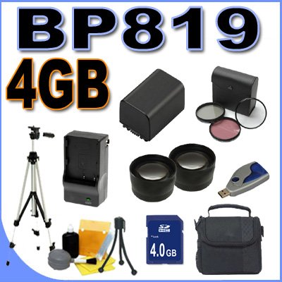 BigVALUEInc BP-819 Replacement Battery/Rapid Charger Tele/Wide Lens 4GB SD Filter Kit Bundle for Canon HD 58mm Camcorders