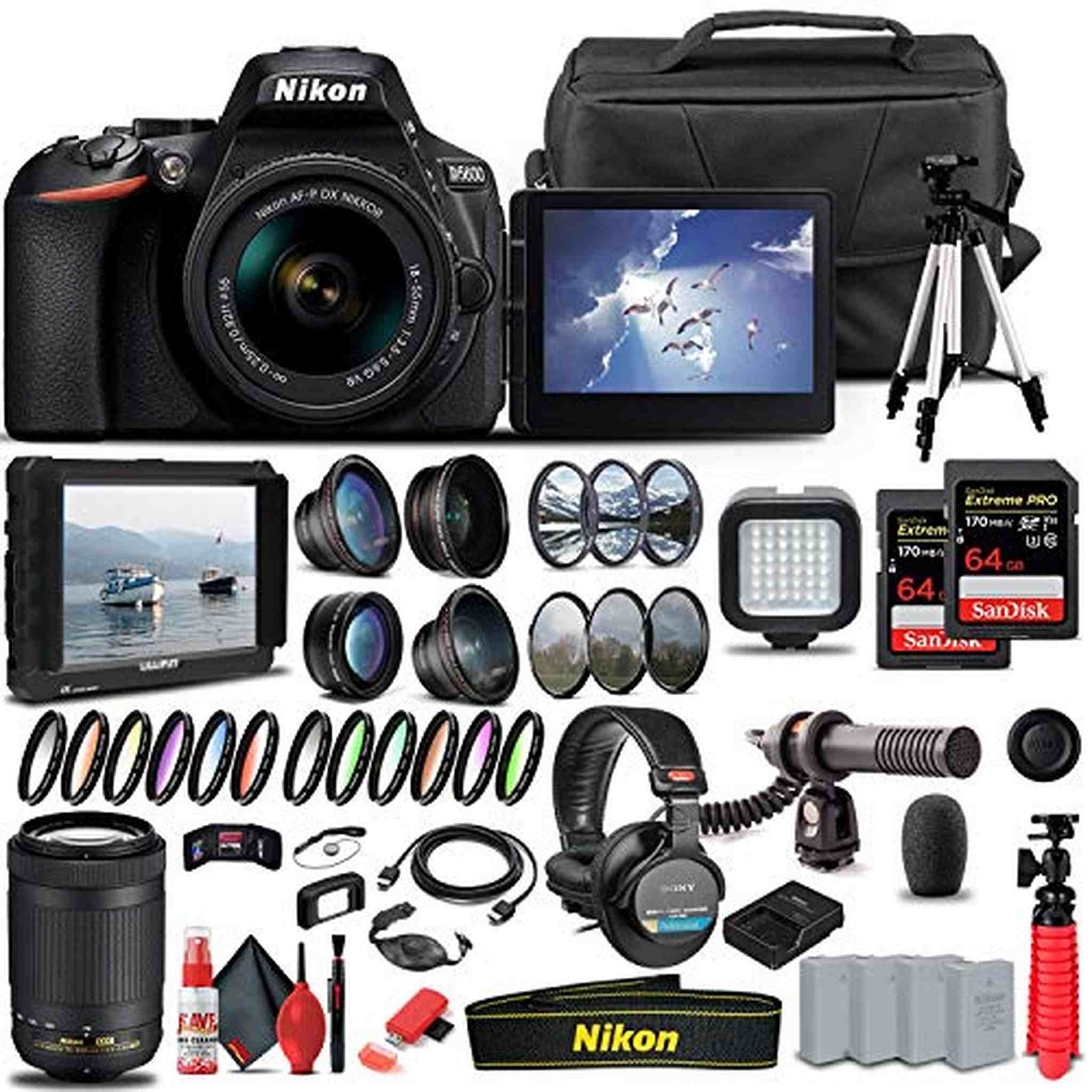Nikon D5600 DSLR Camera W/ 18-55mm and Nikon 70-300mm Lens - Pro Bundle - Reconditioned Nikon