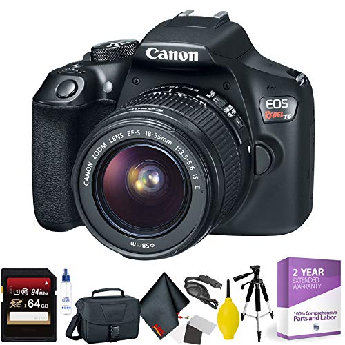 Canon EOS Rebel T6 DSLR Camera with 18-55mm Lens + 64GB Memory Card + Mega Accessory Kit + 1 Year Warranty Bundle