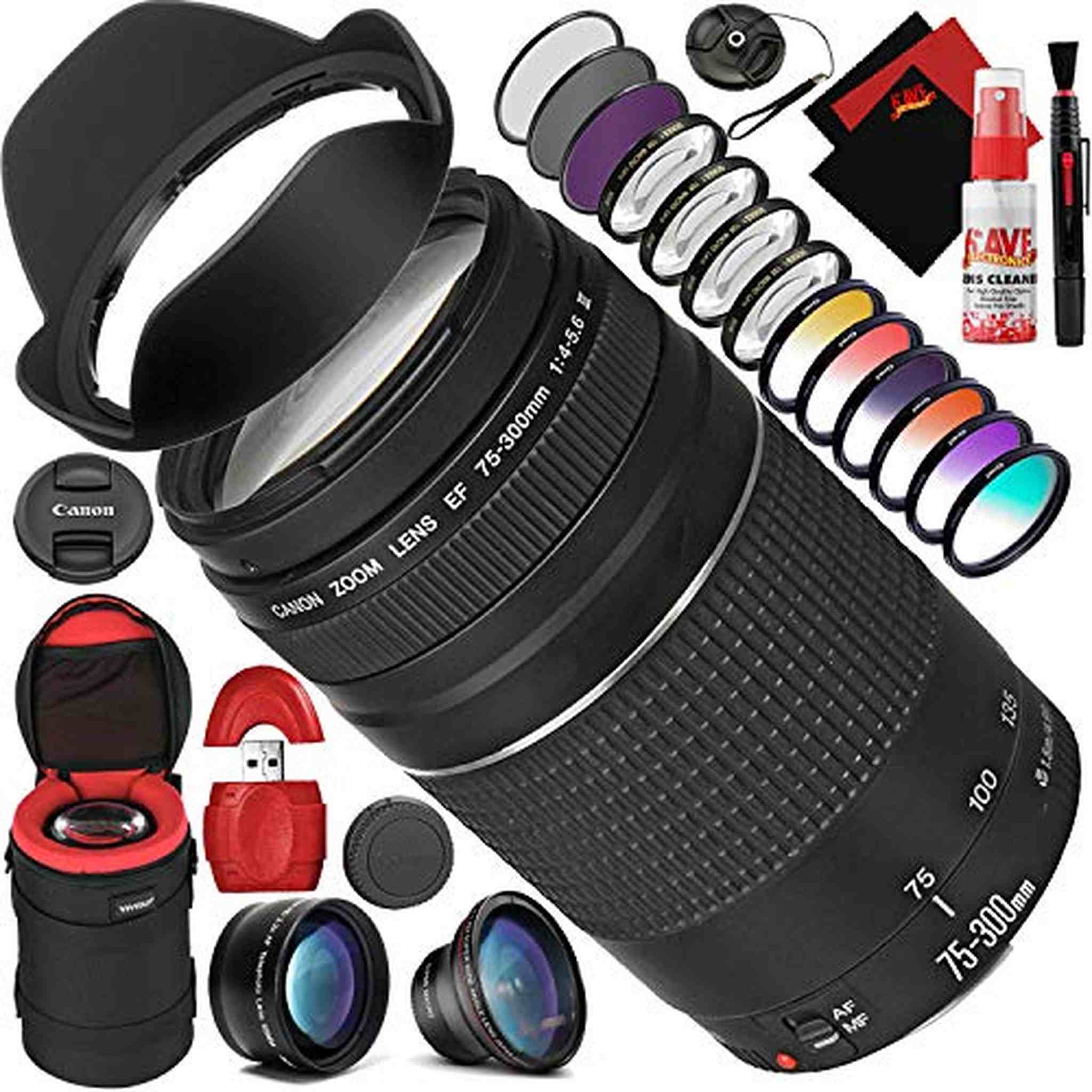 Canon Canon EF 75-300mm f/4-5.6 III Lens with Mega Accessory Combo - 13-Piece Creative Filter Kit - Heavy Duty Lens Case and More! - Used Canon